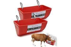 WISMOIER 2 Pack Chicken Feeder Feed Trough with Clips Hanging Fence Feeders for Goat Duck Sheeple Piglets Horse (Red)