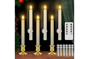 RONXS Window Candles, Flameless Taper Candles with Timer, Christmas Home Wedding Decor Battery Operated Flickering LED Candles with Remote Controls, Glod Candle Holders (6pcs Gold)