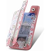 TopFunny Stick on Wallet for Phone Case, Credit Adhesive Card Holder for Back of Phone Cases Flip Leather Zipper Flower Wallet Sleeve Compatible with iPhone, Samsung Galaxy Most Smartphones Pink