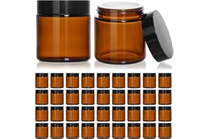 KEYWING 4oz Small Glass Jars with Black Lids, 36 Pack Amber Empty Cosmetic Containers Round Glass Jar with Inner Liners for Creams, Lotions, Ointments and Powders