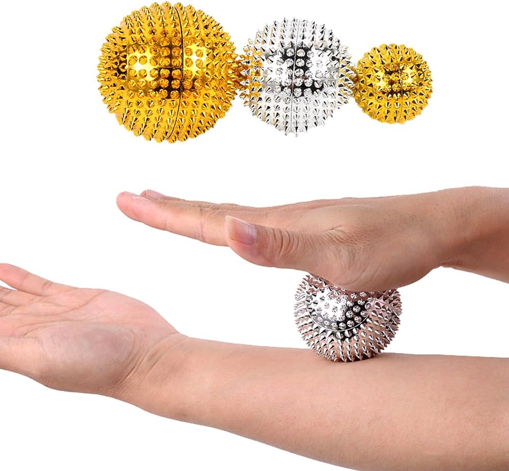 Tcare1Pair Hand Magnetic Therapy Spiky Massage Ball Pressure Relief Trigger Point Palm Acupuncture Massage Pocket Massage Ball Beauty Massage Ball (Silver, S)