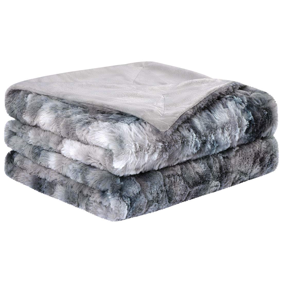 PiccoCasa Soft Faux Fur Blanket Twin Size - Reversible Tie-dye Luxury Shaggy Throw Blanket for Sofa, Couch and Bed - Plush Fluffy Fleece Blankets As Gifts 60 x 77 Inch Gray