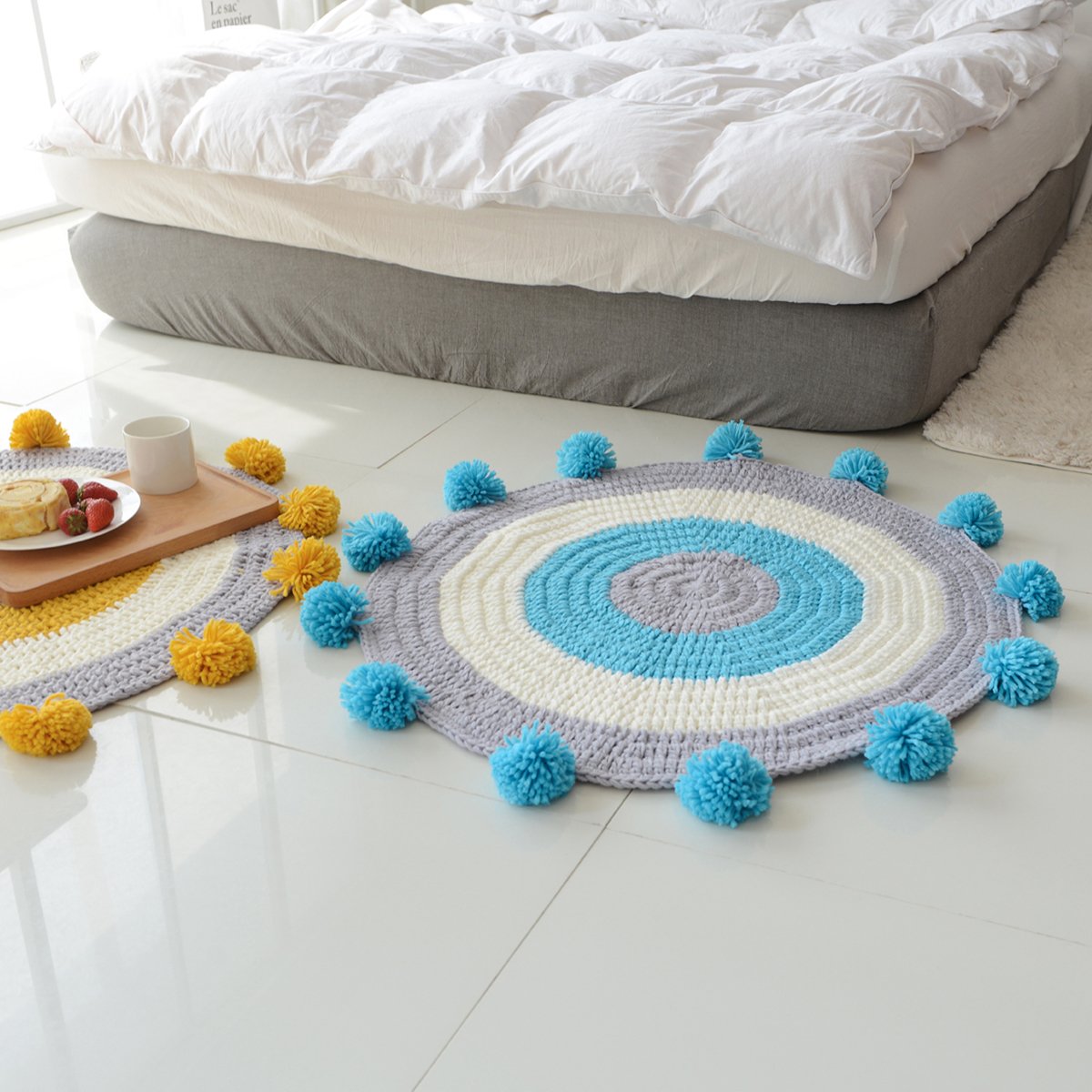 MYLUNE HOME Modern Round Knit Area Rug Carpet Mats Blanket for Bedroom Living Room Sofa Table Carpet (blue)
