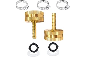 AOPANDA 1/4" Barb x 3/4" Female GHT Thread Solid Brass Water Hose End Repair Connector, Includes Stainless Steel Clamps and gaskets