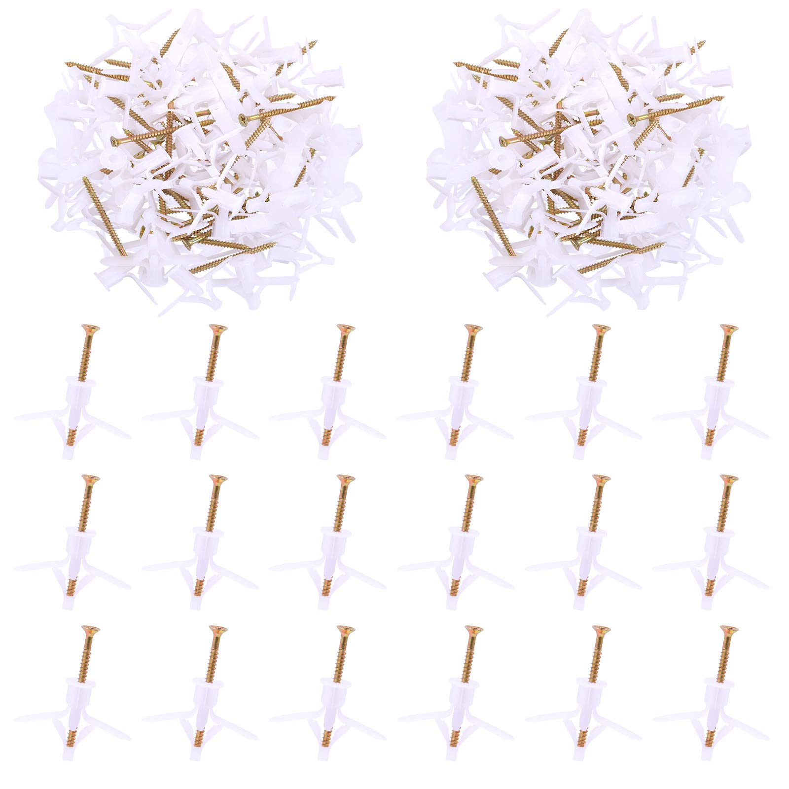 Swpeet 60Pcs White Drywall Anchor with Screw Kit - Nylon Plastic Drywall and Hollow-Wall Anchor Kit, Wall Anchor Hooks, and Hollow-Door Toggle Anchor for for Hanging Heavy Items on Drywall