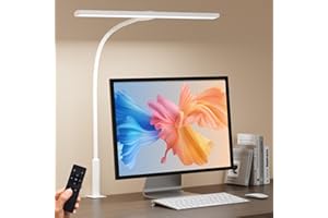SEOUFRDZ Desk Lamp, 3 Colors Stepless Dimming Light Adjustable Memory Clip on Desk Light with Clamp Remote Control Lamps for 