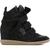 Hohxil Wedge Sneakers for Women, High Top Platform Suede with Hidden Wedge &amp; Triple Strappy Band