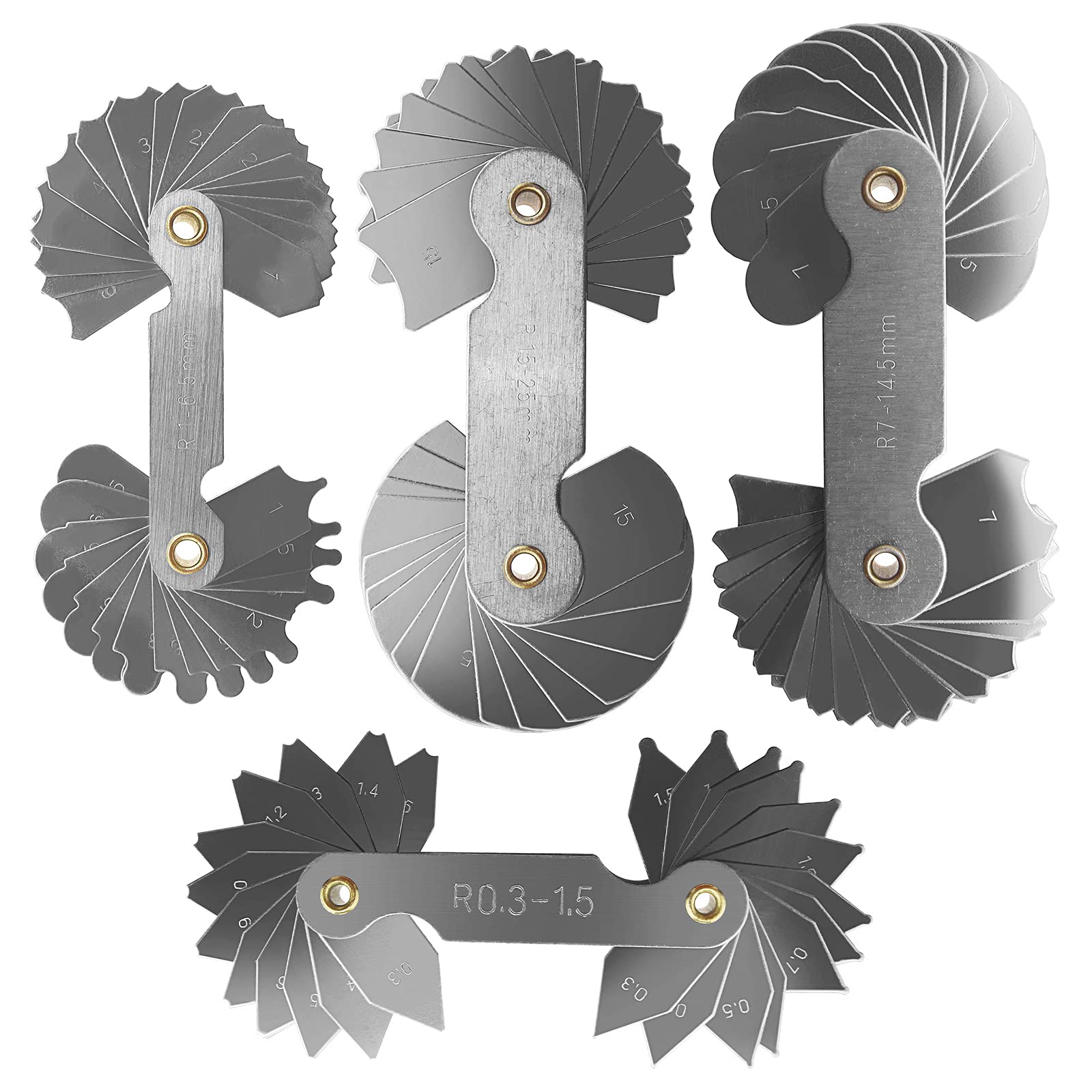 eMagTech 4 Pack Stainless Steel R0.3-1.5/ R1-6.5/ R7-14.5/ R15-25 Radius Fillet Gauge for Tool and Die Makers Check