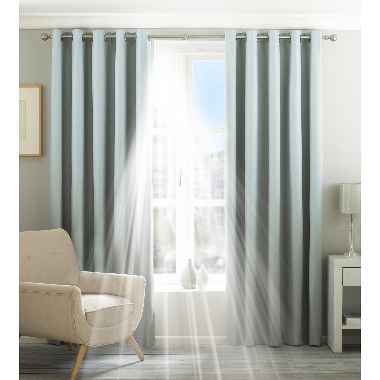 Riva Home Eclipse Blackout Eyelet Curtains, Polyester, Duck Egg, 168 x 229cm, Duck Egg Blue