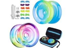 INOVASHON Crystal Yoyo K2 - Pack of 2 Responsive Yoyos for Kids Beginners, Dual Purpose Plastic Yoyo with Extra Unresponsive Yo Yo Bearing+ Removal Tool + 12 Yoyo Strings+ Yo-yo Case(Rainbow Gradient)