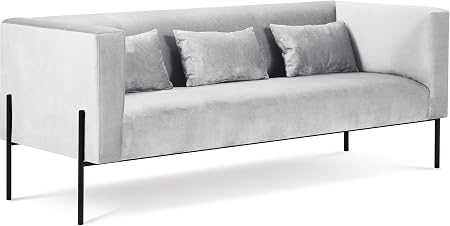 Milo Casa Canapé Velours Carla 3 Places Gris Clair