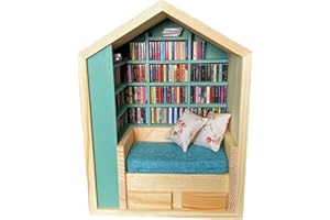 Stress Mini Bookshelf - Wood Tiny Bookhouse Kit - Bookshelf Jigsaw Bookcases Storage Decor Kids Girls Boys Home Living Room C