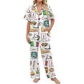 SHESHOW Satin Pajamas for Women Set Button Down Sleepwear Print Pjs Set 2 Piece Short Sleeve Long Loungewear Size XS-XXL