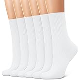CHARMKING 6 Pairs Womens Crew Socks Cute Casual Athletic Socks Aesthetic Neutral Cotton Socks for Women