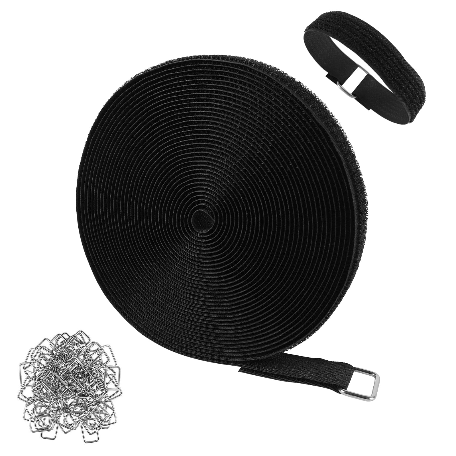 AUMAYCO 10m x 2cm Heavy Duty Hook and Loop Straps with 50 Metal Buckles, Adjustable Fastening Cable Ties, Free Cut Length, Reusable Nylon Cable Tidy Straps for Office Home and Wire Organiser — image 1