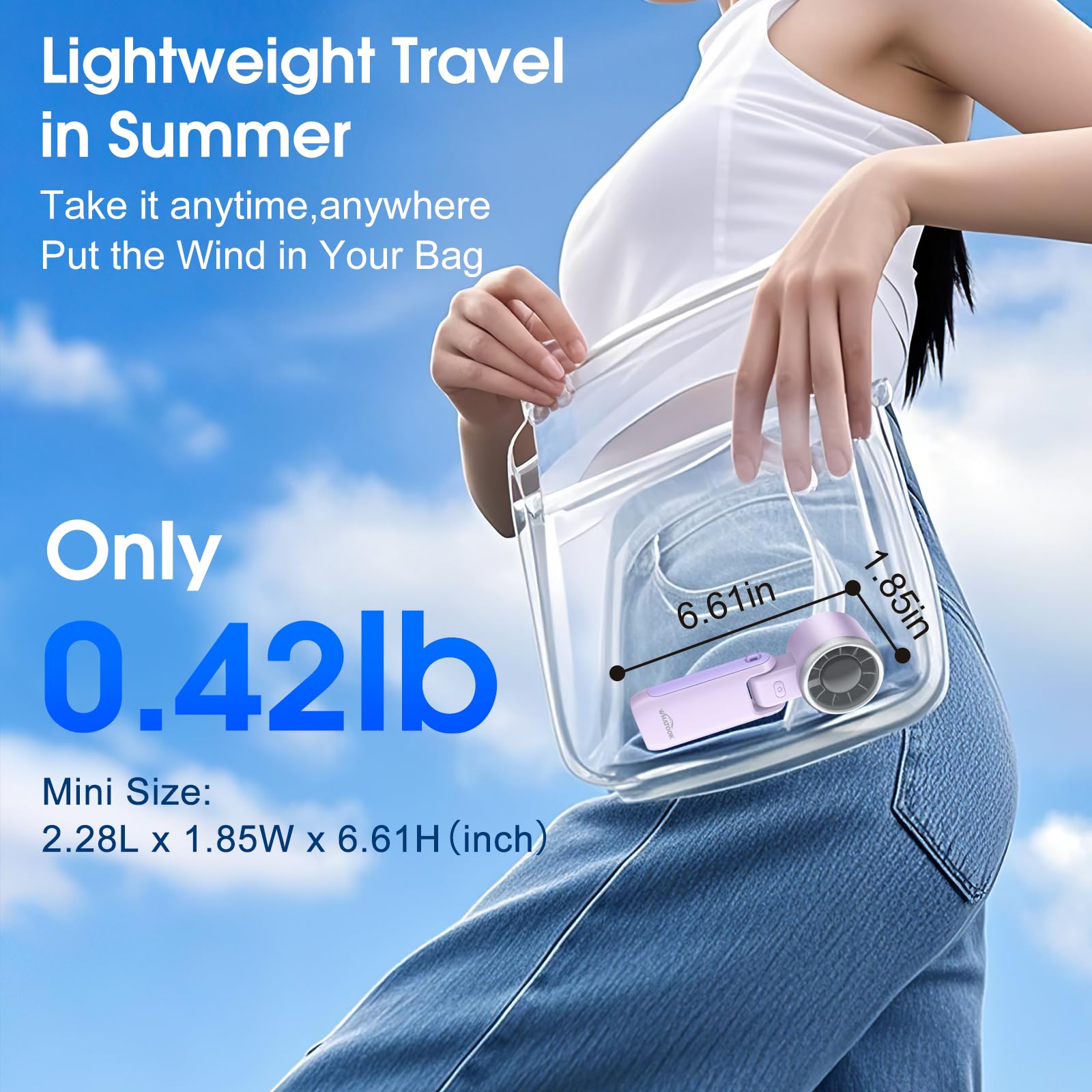 Portable Fan Handheld Mini Fan: Travel Fans with Air Turbo Tech, 4000mAh Battery with LED Display, 5 Gear Wind, 3 in 1 Foldable Small Hand Fans for Makeup, Outdoor, Working, Shopping (Purple)