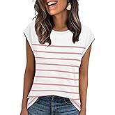 XIEERDUO Womens Tops Dressy Casual Summer Striped Shirts Cap Sleeve Tops Color Block Loose Fit