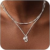 Sterling Silver Initial Necklaces for Women Girls Dainty Letter Necklace Stack Non Tarnish Silver Layered Necklaces Simple Chain CZ Diamond Pendant Necklaces Stacked A-Z Name Personalized Trendy Jewelry Gift