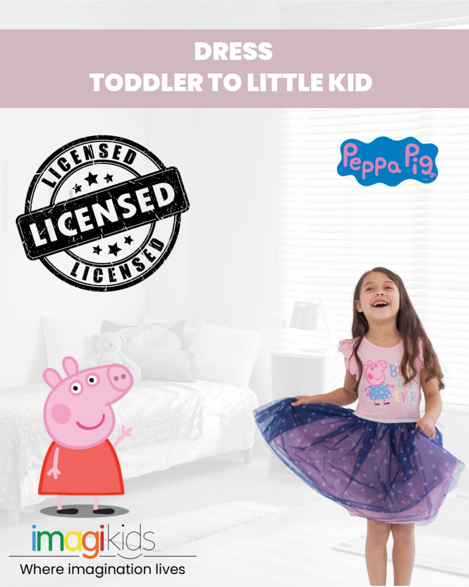 Peppa Pig Girls Short Sleeve Dress Toddler to Little Kid