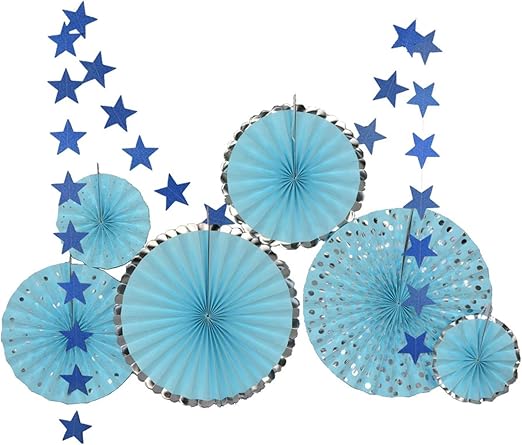 Amazon Com Charming Rugosa Decoration Silver Blue Set Mixed Fans Glitter Banner Kids Birthday Decor Hanging Paper Craft Baptism Party Favor Silver Blue Set 2 Mixed Size Home Kitchen