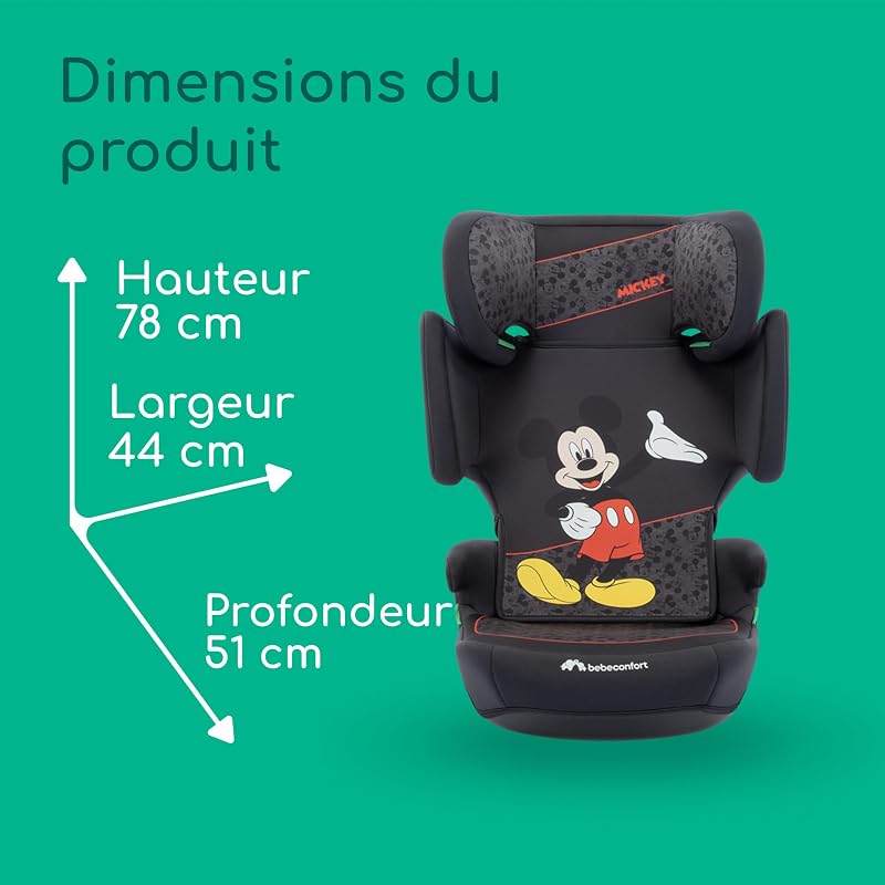 Disney Road Safe i-Size, Rehausseur Voiture Enfant, 3,5-12 ans (100-150 cm), Siège Auto Mickey, Installation Avec la Ceinture de Sécurité, 14 Positions D'appuie-tête, Authentic Mickey
