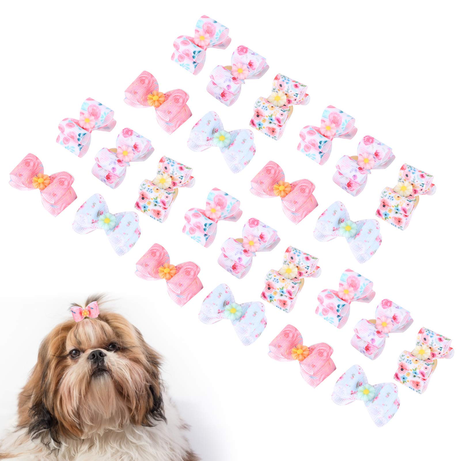 KUIDAMOS 25pcs Cute Pet Bows,Puppy Bowknot Hair Bows Rubber Bands,Pet Grooming Bows for Small Medium‑sized Cats Dogs