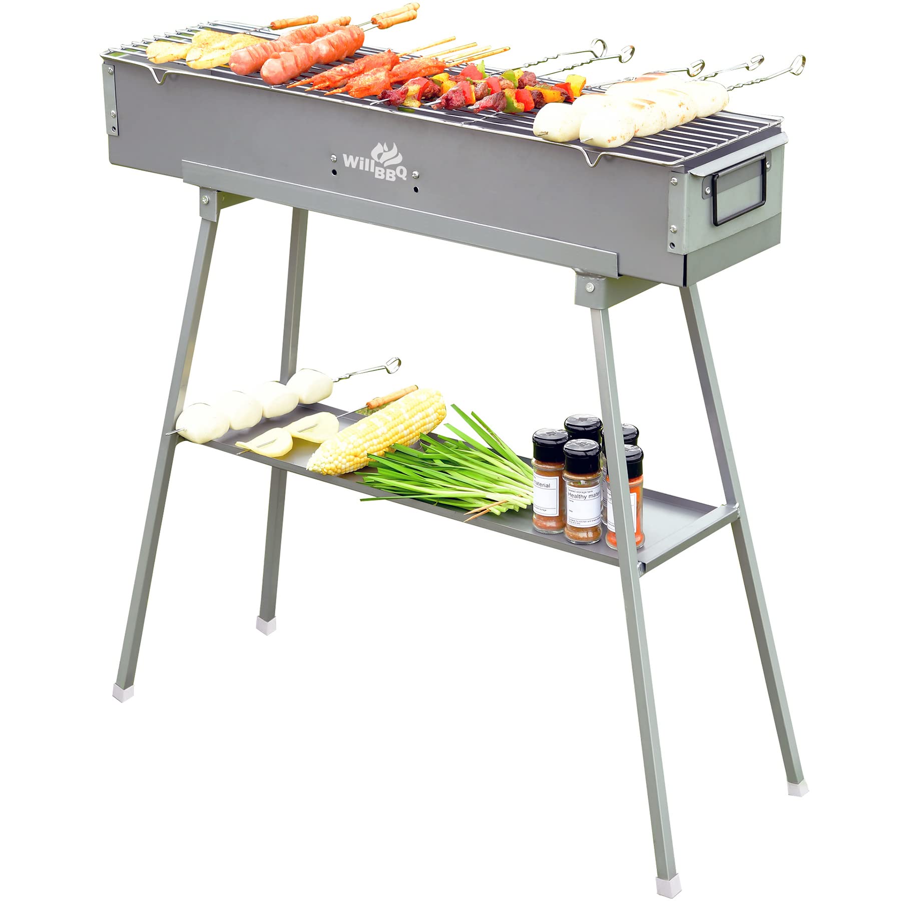 Photo 1 of WILLBBQ Charcoal Grills Commercial Quality Portable Multiple Size Hibachi BBQ Lamb Skewer Folded Camping Barbecue Grill for Garden Backyard Party Picnic Travel Outdoor Cooking Use(31.6x7.1x5.1 inch)
