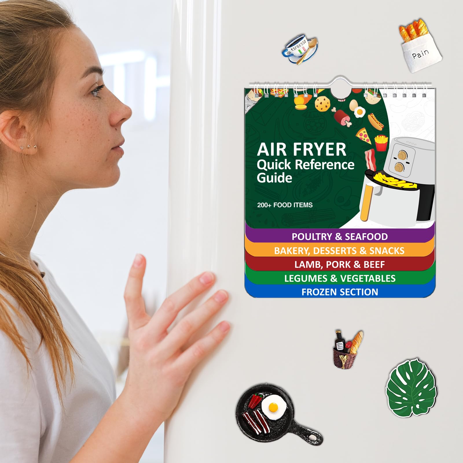 我 已于 16:01 发送 𝑶𝒗𝒆𝒓 200 𝑭𝒐𝒐𝒅𝒔 Air Fryer Cheat Sheet Magnets Cooking Guide Booklet, Air Fryer Cooking Guide Magnetic Cookbook, Magnetic Cheat Sheet Set