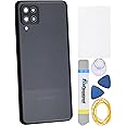 Black Plastic Back Cover Replacement for Samsung Galaxy A12 with Rare Camera's Frame and Glass Cover Volume Button and Installation Instruction Tool Kit are Include