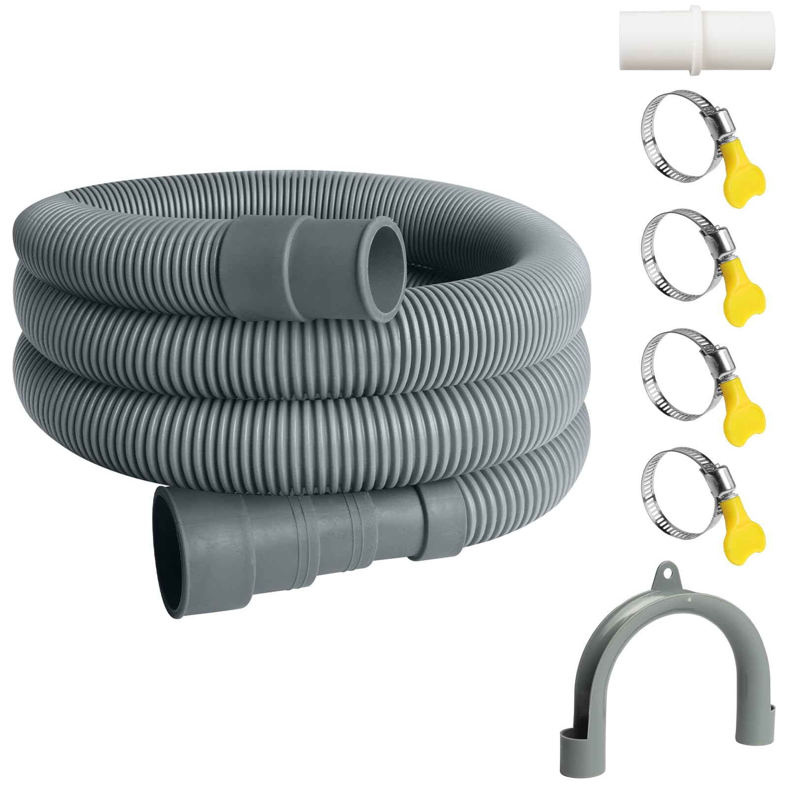 Photo 1 of 4.9FT Washing Machine Drain Hose, Universal Dishwasher Hose Extension Kit with 1 U-Bend Holder, 1 Extension Adapter and 4 Hose Clamps