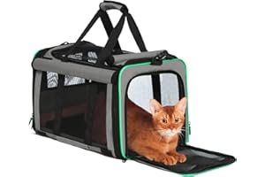 Paw Ballet Pet Carrier, Collapsible Airline Approved Dog Cat Carrier, Soft Top Load Cat Carrier Bag for Small Medium Cat & Dog Under 20 lbs, Cat Travel Carrier Bag with Safety Lock Zipper, Gray