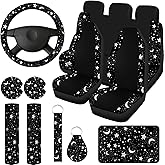 Yexiya 15 Pcs Moon and Star Car Seat Covers Print Car Accessories Full Set for Women Men Set Steering Wheel Cover Armrest Pad Seat Belt Pads Wrist Keychain Auto Interior Decor(Moon, Star)