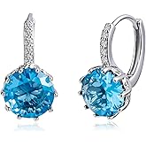 Desnuage Round Hoop Earrings for Women - Sterling Silver Drop Dangle Earrings with Cubic Zirconia, Hypoallergenic Birthstone Jewelry