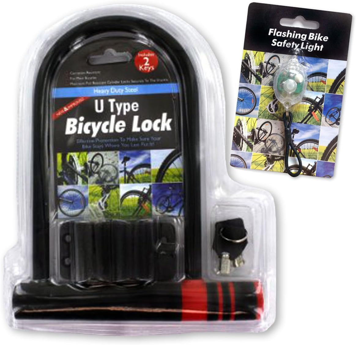 Bicycle Lock (U-Type) w/Flashing Bike Safety Light Bonus