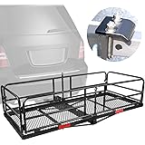 XCAR Hitch Mount High Side Cargo Carrier Rack Luggage Basket with Hitch Tightener for Car with 2" Receiver