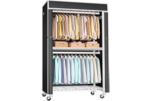 FUTASSI White Clothing Rack with Black Cover, P1C Rolling Closets with Wheels, Metal Garment Rack for Hanging Clothes, Clothing Storage Wardrobe, 36.2" W x 16.5" D x 80.5" H, Load 450 Pounds