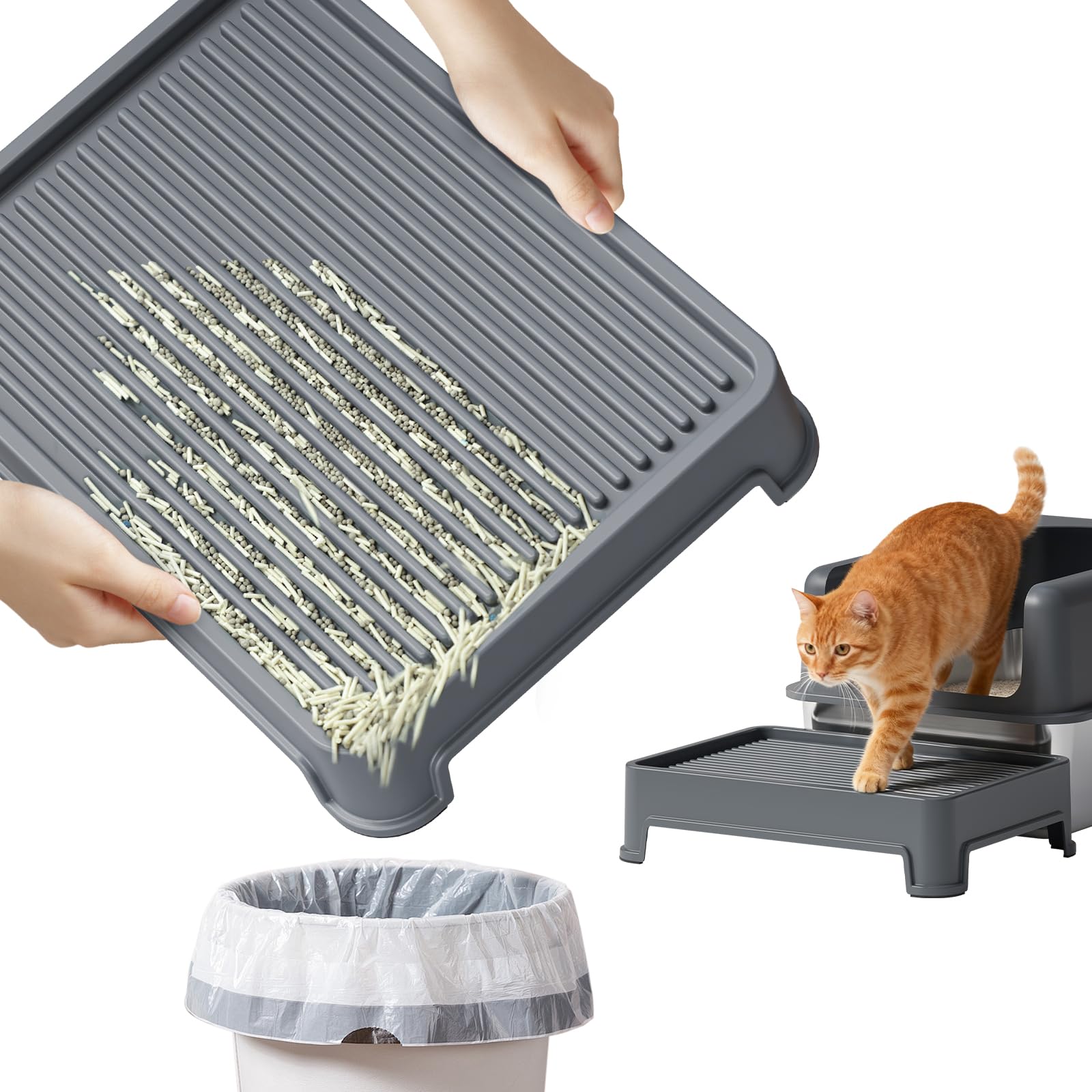 Bsadne Water-Proof Urine Mat, Washable & Easy-Cleaning Anti-Tracking Protector (Grey, 14x10x2.5 inches)