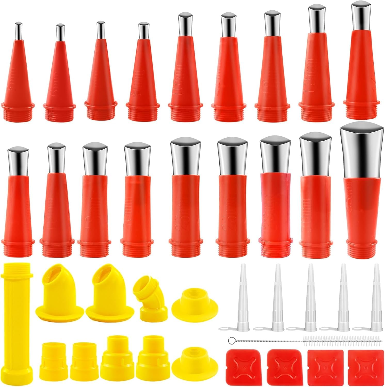 Prebarfun 44 Universal Integrated Rubber Nozzle Tool Kit, Stainless Steel Caulking Nozzle Set with Nozzles, Caulking Sealing Nozzles Kit for Kitchen Bathroom Brick Joint