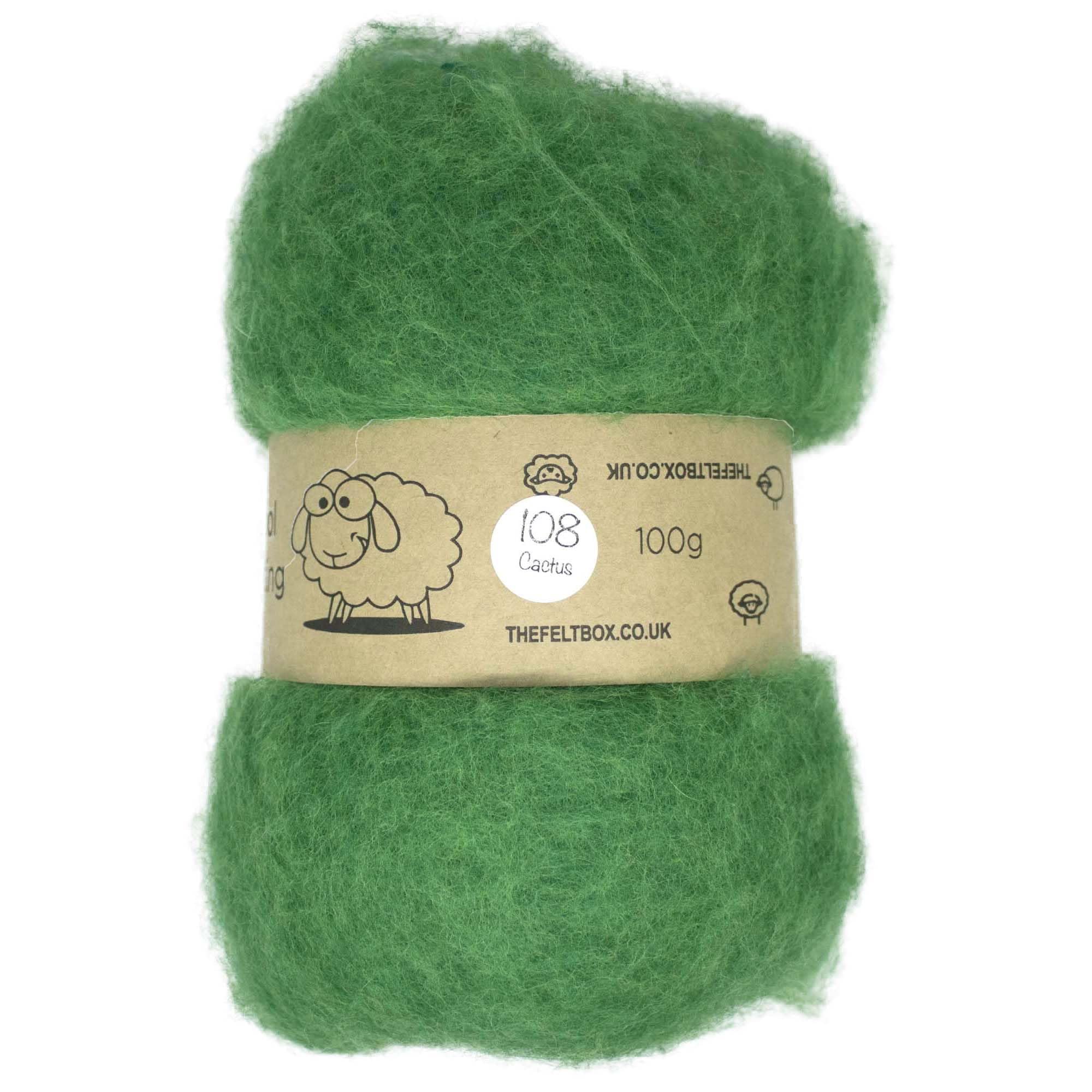 The Felt Box Needle Felting Wool Carded Batting : Short Coarser Mixed Together Fibres, Use as Core or Finish Wool 100 g | 3.5 oz- Cactus #108
