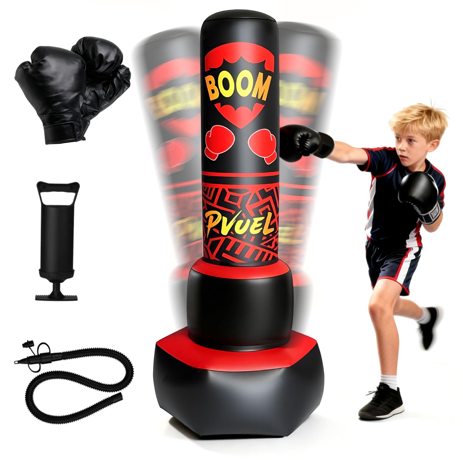 Photo 1 of FONESO Punching Bag for Kids Aged 3-12, 67“ Inflatable Boxing Bag with Gloves and Pump, Durable Fast Rebound, Active Play, Stress Relief Christmas/Birthday Gift for Boys & Girls (Red)