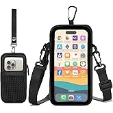 Prime Comfort Cell Phone Sleeve Pouch Case Bag with Adjustable Crossbody Strap and Wrist Strap, Touchscreen-Friendly Clear Cell Phone Purse Bag with Carabiner for Men Women (Clear Black- A)