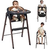 KUB Foldable Baby High Chair for Family (Black&amp; Wood-Printed Metal) | Portable High Chairs for Babies and Toddlers with Easy Clean Wood-Printed Metal, Chic Design Suits All Home Decor