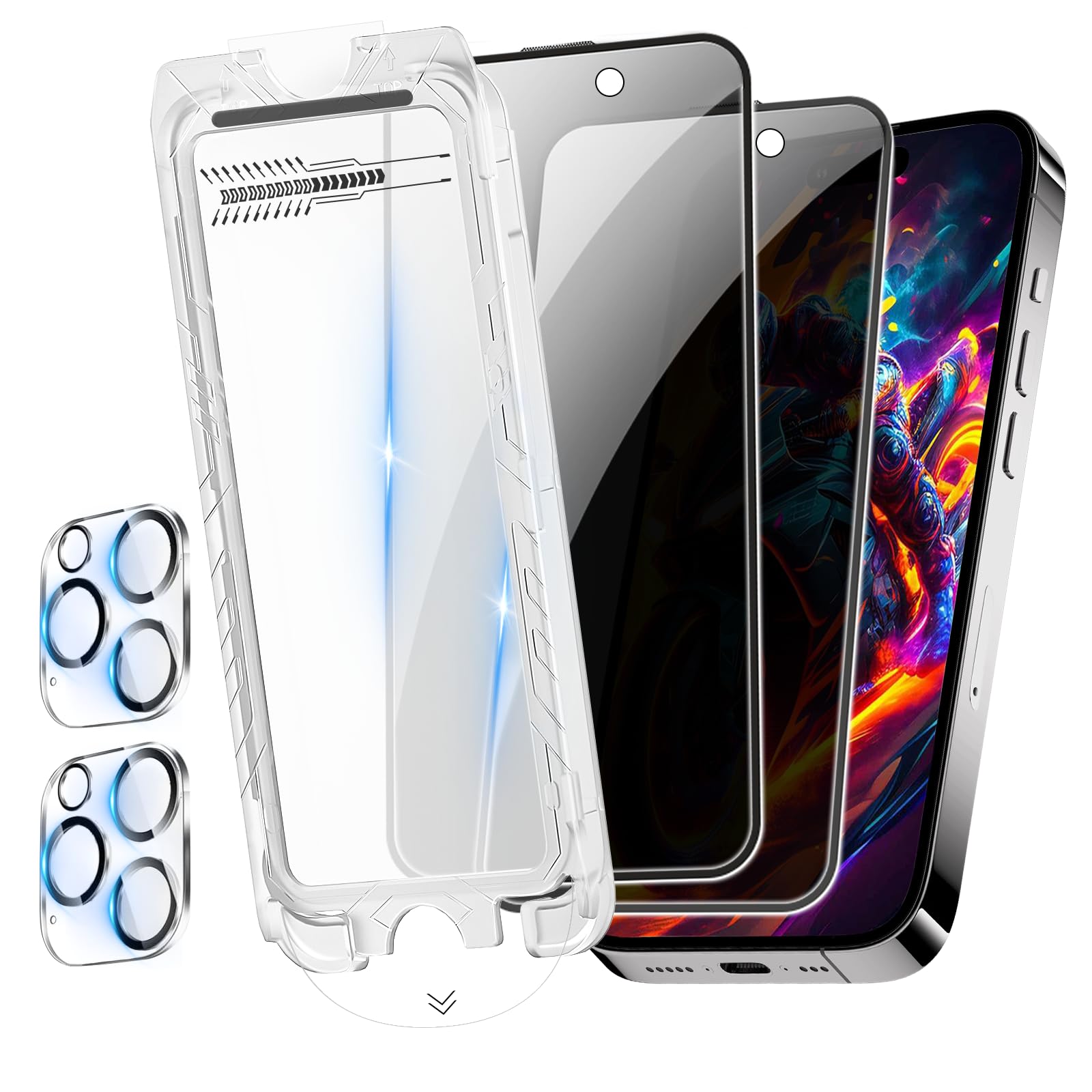 Teyomi 2 Pack Privacy Screen Protector compatible with iPhone 16 Pro + Camera Lens Protector, Tempered Glass Screen Protector compatible with iPhone 16 Pro, Anti-Fingerprint,Full Coverage