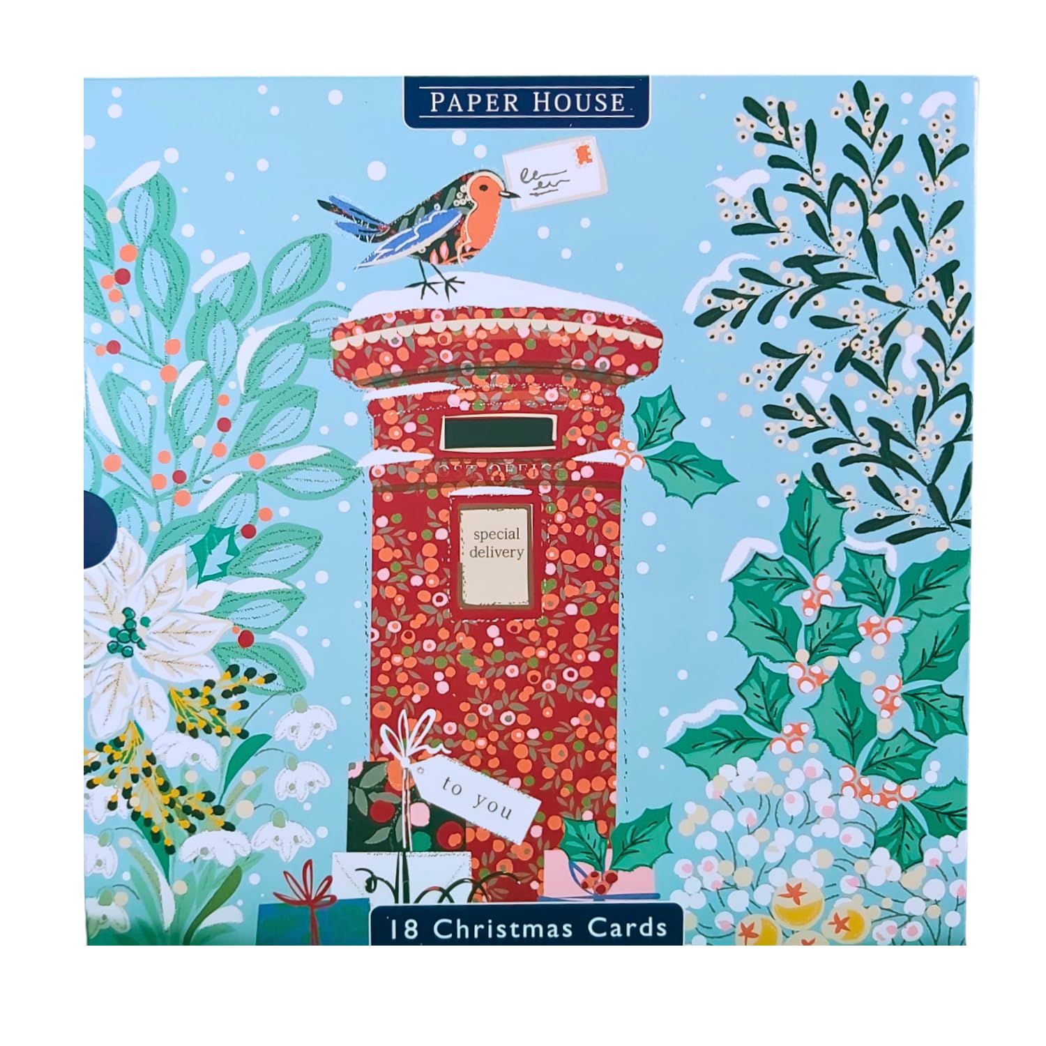 Box of 18 Paper House Festive Xmas Post In 2 Designs Christmas Cards Boxed Xmas PSOP0013