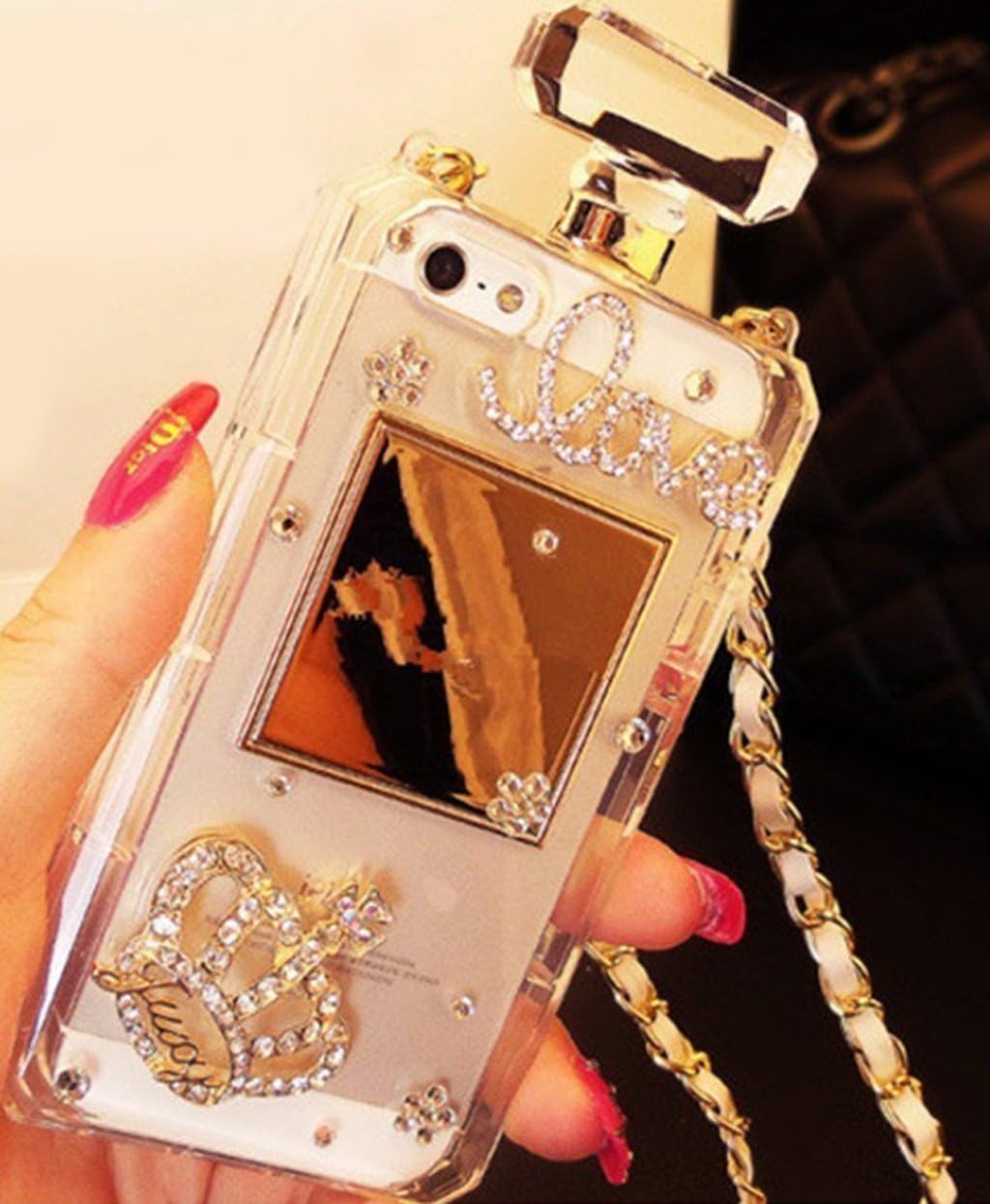 Goodaa for iPhone 11 Pro Case, Diamond Perfume Bottle Case, Elegant Diamond Perfume Bottle Glitter Crystal Rhinestone Shiny Bling Crown Love Cover Case with String