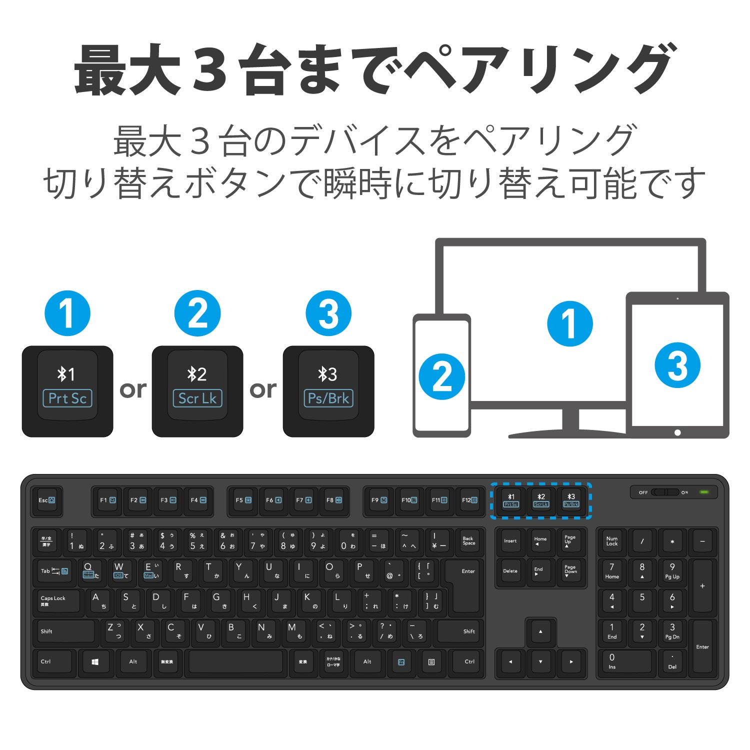 Elecom TK-FBM112BK Bluetooth Full Keyboard with Numeric Keypad, Membrane Type, Stand Included, Multi-Pairing, iPad Surface, Black