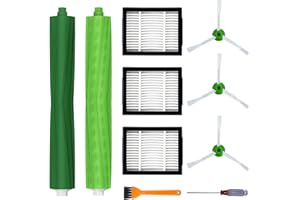 SONIICMOMO 7 Pack Replacement Parts for iRobot Roomba i3 i3+ i4 i6 i6+ i7 i7+ i8 i8+/Plus E5 E6 E7 I,E &J Series Vacuum Cleaner, 1 Set Multi-Surface Rubber Brushes, 3 HEPA Filters, 3 Edge-Sweeping Brushes