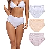 ANLIQI Womens Briefs Cotton Underwear High Waisted Tummy Control Hipster Panties Pack Full Coverage Soft Breathable Undies