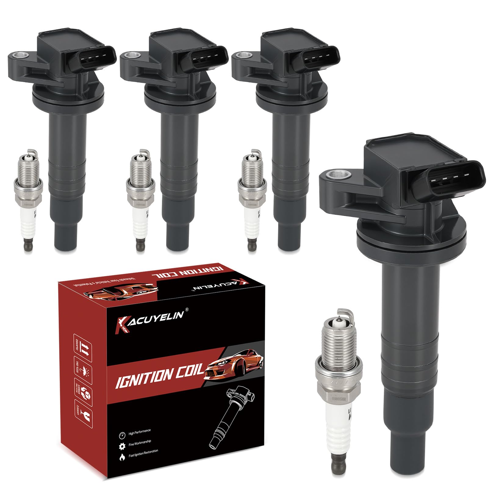 Photo 1 of UF247 Ignition Coil Pack and Iridium Spark Plugs Set of 4 Compatible with Toyota Celica Corolla Matrix MR2 Spyder Chevrolet Prizm Pontiac Vibe 1999-2008 1.8L L4 Replaces#5C1074 & 4503