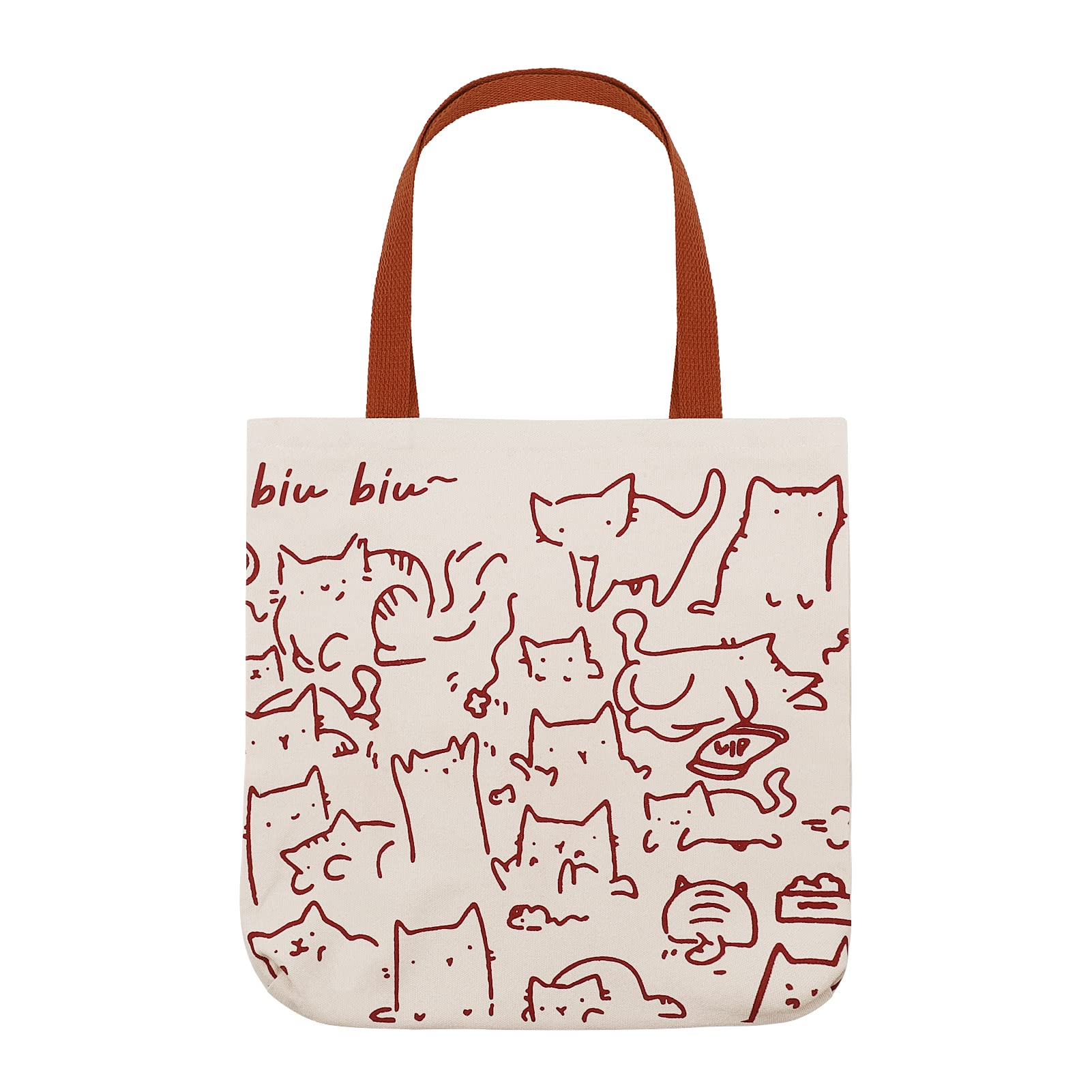 Firtink Cat Tote Bag with Zip Canvas Reusable Cat Shopping Bag with Pocket for Women Girls Cats Lover(Beige Cats)